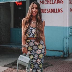 NWT Zara 2 Piece Floral Crochet Knit Top And Skirt